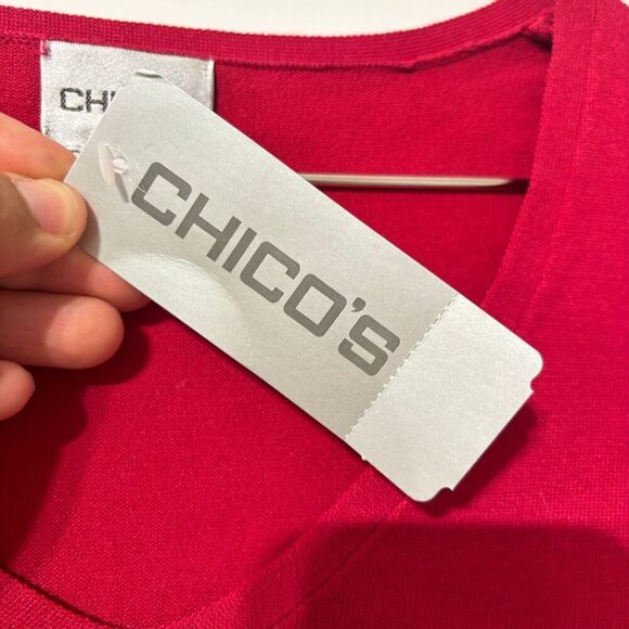 Chico's  Apparel Ribbed Pullover Sweater Large Red Long Sleeve V-Neck Silk Nylon - Picture 5 of 6